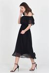 Neşeli butik kadın yeni sezon madonna yaka bağlama detaylı şifon elbise Ry8060
