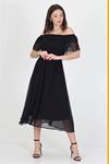 Neşeli butik kadın yeni sezon madonna yaka bağlama detaylı şifon elbise Ry8060