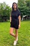 kadın siyah yeni sezon piliseli alt üst ikili takım DP10047
