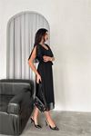 kadın kuşaklı midi boy şifon elbise DPK4116