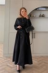 Neşeli butik kadın siyah gold düğme detaylı anvelop tesettür elbise NMS091