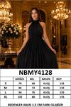 Kadın siyah halter yaka janjan kumaş premium abiye elbise DPMY4128