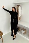 Kadın tam boy düğmeli yırtmaçlı elbise DPK4369