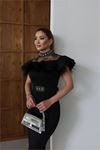 Kadın dantelli midi boy taşlı tasarım elbise DPNC2521