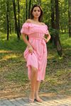 kadın pembe kuşaklı madonna yaka baby shower elbise DP8060