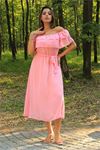 kadın pembe kuşaklı madonna yaka baby shower elbise DP8060