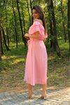 kadın pembe kuşaklı madonna yaka baby shower elbise DP8060