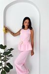 kadın pembe kolsuz gold toka detaylı peplum kesim preium tulum DPK4637