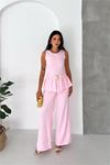 kadın pembe kolsuz gold toka detaylı peplum kesim preium tulum DPK4637