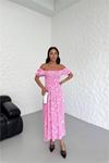 Neşeli butik kadın yazlık madonna yaka desenli viskon elbise NBG022