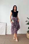 Neşeli butik kadın mürdüm modern kesim vatkalı asimetrik kesim mermer desen elbise NBK4593