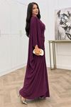Neşeli butik kadın mürdüm büzgü detaylı premium tunik pantolon tesettür takım NMS103