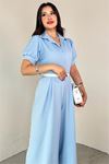Neşeli butik kadın gömlek yaka kemerli geniş paça tulum NBK4197