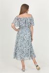 kadın madonna yaka kuşaklı desenli şifon elbise RY10037