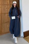 Kadın lacivert asimetrik tunik pantolon oversize tesnsel tesettür takım NMS104
