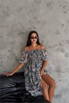 Neşeli butik kadın madona yaka desenli şifon elbise NBQ009