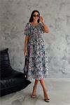 Neşeli butik kadın madona yaka desenli şifon elbise NBQ009