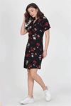 Neşeli butik kadın kruvaze yaka çiçek desenli örme krep mini elbise NB10022