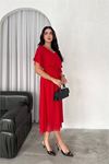 Neşeli butik kadın kuşaklı midi boy şifon elbise NBK4116