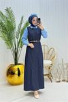 Kadın kemerli denim jile gömlek tesettür üçlü takım DPNMS073