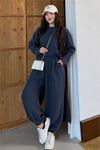 Kadın lacivert asimetrik tunik pantolon oversize tesnsel tesettür takım NMS104
