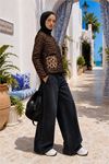 Kadın kahverengi leopar desen cepli kapitone oversize ceket DPHT04
