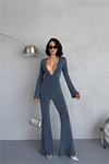 Neşeli butik kadın indigo dekolteli novel sim maxi tulum NBDF118