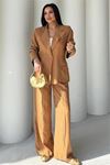 Kadın camel oversize tek düğmeli blazer ceket pantolon takım DPSTR4085