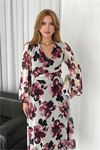 Neşeli butik kadın dönük yaka desenli şifon elbise NBK30441