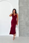 Kadın bordo omuz gold toka detaylı midi boy elbise DPK090