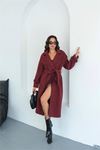 Neşeli butik kadın omuz detaylı bordo kaşe kaban NBMYLK34