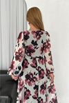 Neşeli butik kadın dönük yaka desenli şifon elbise NBK30441