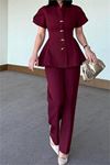 Kadın bordo gold düğme detaylı peplum kesim premium takım DPSTR4423