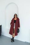 Neşeli butik kadın omuz detaylı bordo kaşe kaban NBMYLK34