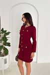 Kadın double kumaş düğmeli uzun kol mini elbise DPK4388