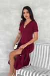 Neşeli butik kadın esnek V-yaka midi boy astarsız elbise NBK4179