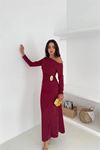 Kadın tek omuzlu maxi boy tokalı elbise DPK4361