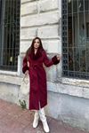 Neşeli butik kadın bordo bilek ve yaka kürk detaylı tam boy kaşe kaban NBSTR1033