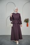 Kadın bordo pelerin yaka etekli tesettür takım DPVQ3134