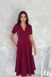 Neşeli butik kadın esnek V-yaka midi boy astarsız elbise NBK4179