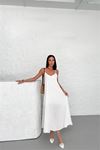 Neşeli butik kadın beyaz askılı içi astarlı kaş keten elbise NBG017