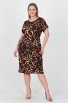 Neşeli butik kadın bej leopar desenli büyük beden günlük elbise AYSL21