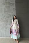 Neşeli butik kadın çiçek desenli kemerli tasarım elbise NBMS4263