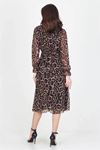 Neşeli butik kadın yakası bağlama dertaylı leopar şifon elbise RSSN07