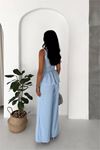 Neşeli butik kaldın bebe mavi kolsuz gold toka detaylı peplum kesim preium tulum NBK4637