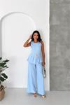 Neşeli butik kaldın bebe mavi kolsuz gold toka detaylı peplum kesim preium tulum NBK4637