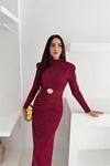Kadın vatkalı toka detaylı elbise DPK4358