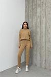Neşeli butik kadın camel fitilli balıkçı yaka alt üst triko takım NBDM1215