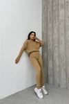 Neşeli butik kadın camel fitilli balıkçı yaka alt üst triko takım NBDM1215