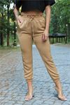 Neşeli butik kadın camel cepli yüksek bel bağlama detaylı ayrobin pantolon DNZ001